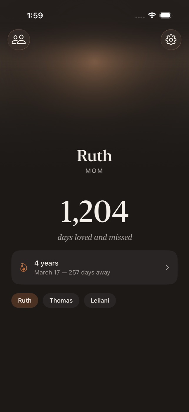 Ember home — days loved and missed counter
