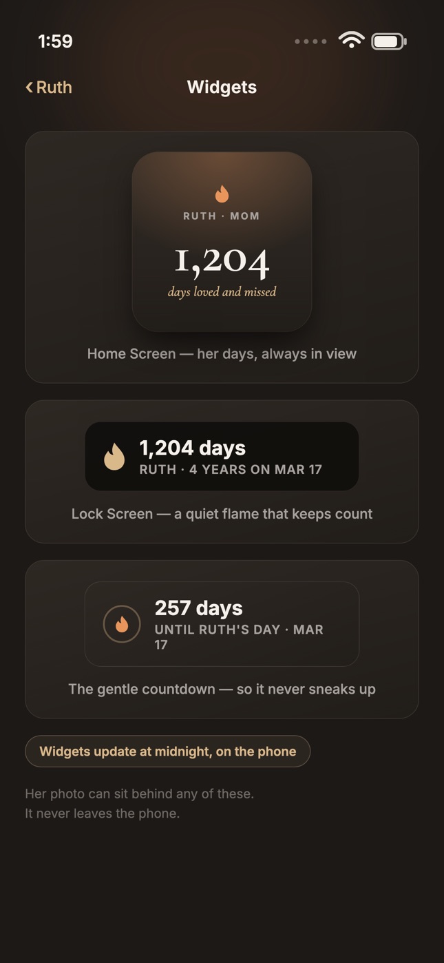 Home and lock screen memorial widgets